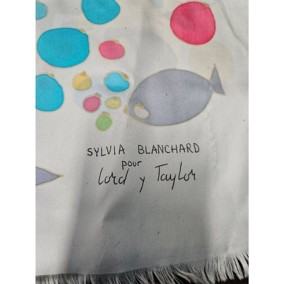 Vintage Sylvia Blanchard For Lord & Taylor Silk Fish Print Scarf - Picture 4 of 6